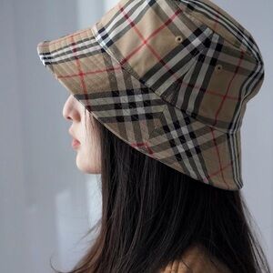 Burberry Beige Checkered Bucket Hat